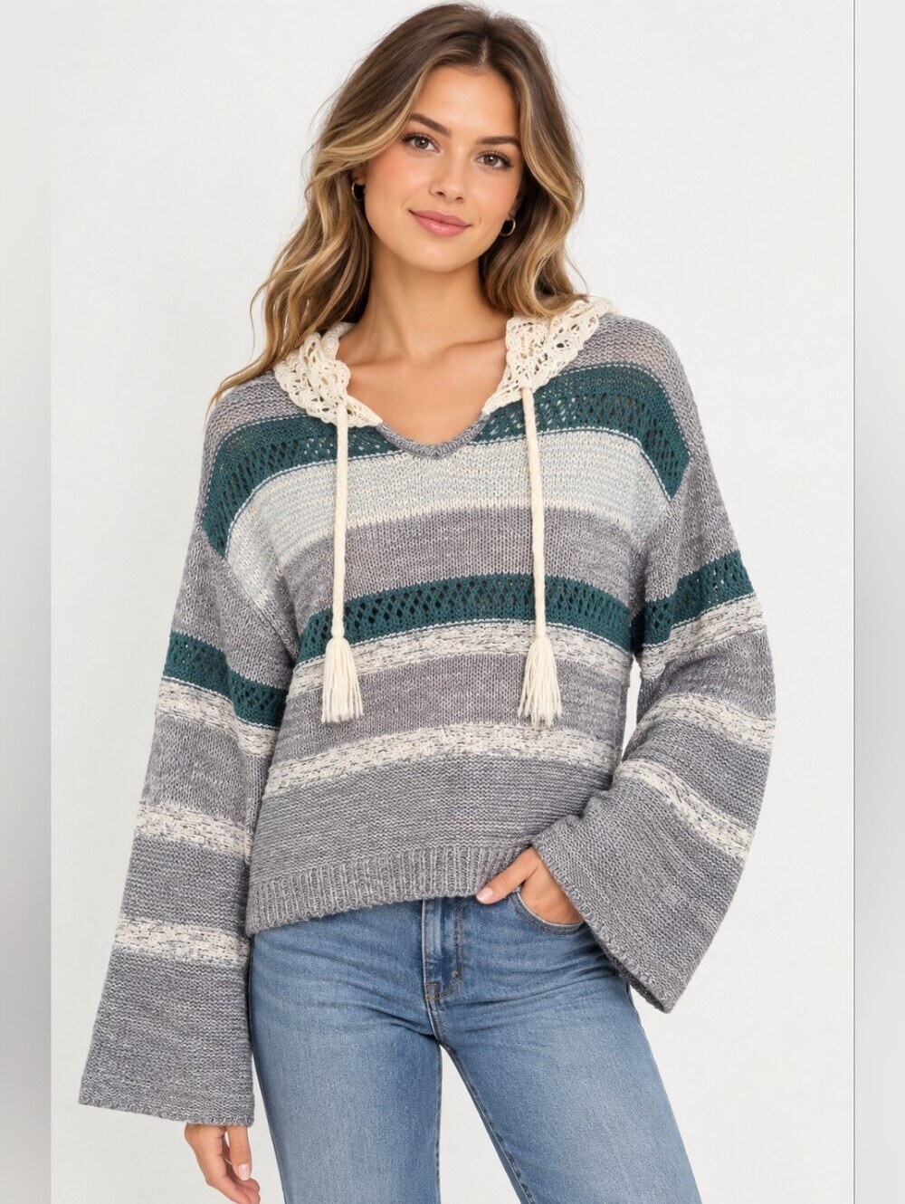WRANGLER RETRO Lace Hood Crochet Pullover - Size L/G Cottagecore Boho